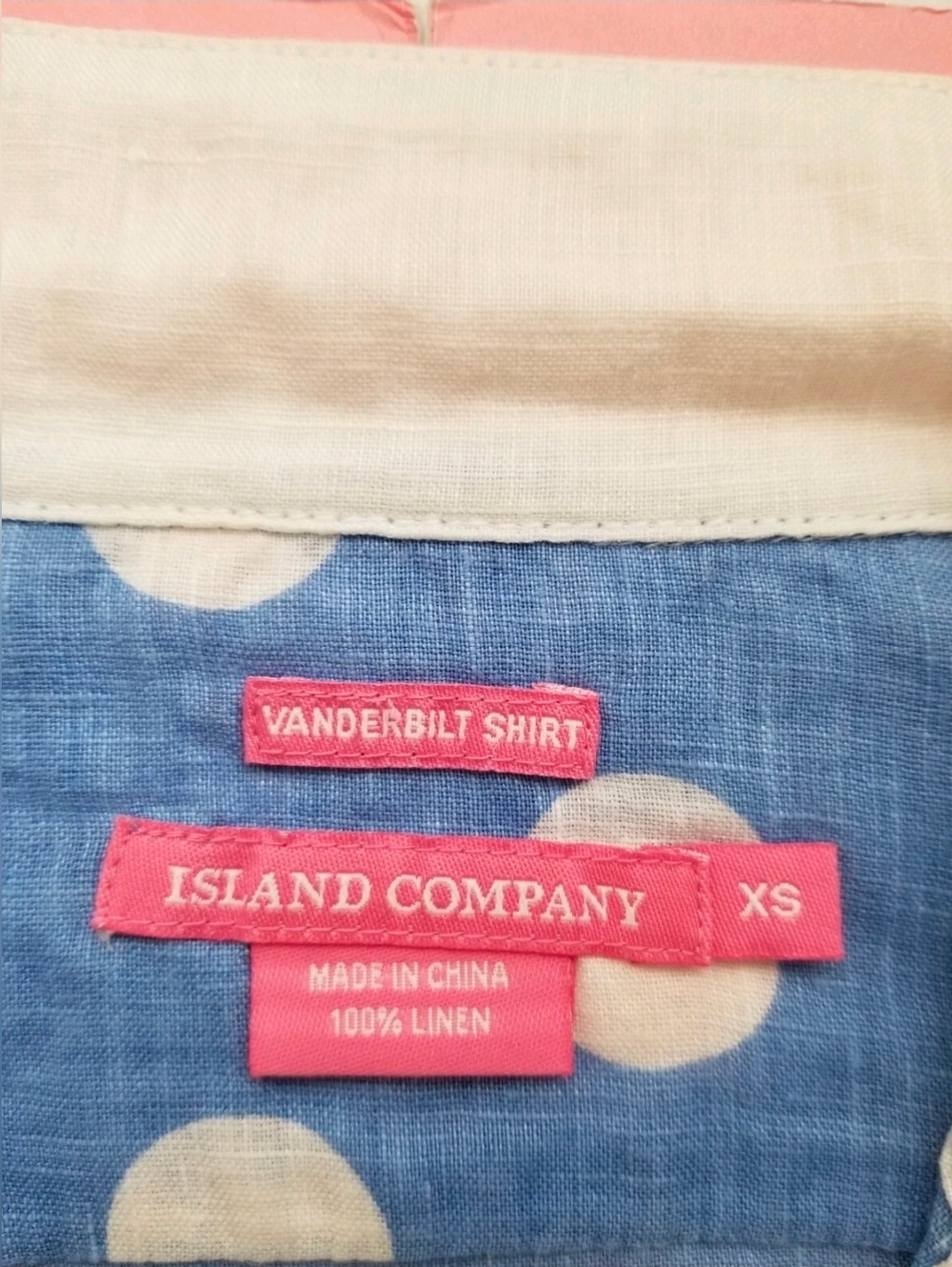 Island Company Linen Button Down Shirt Blouse  Blue/White Polka Dot Size  XS - Picture 6 of 14